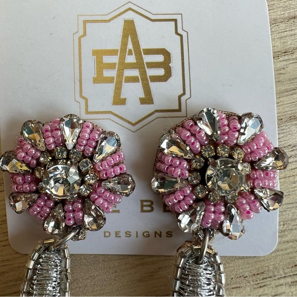 New Monkees of Winter Park Pink Rose Bottle Beaded Sequin Dangle Post Earrings - Picture 7 of 9